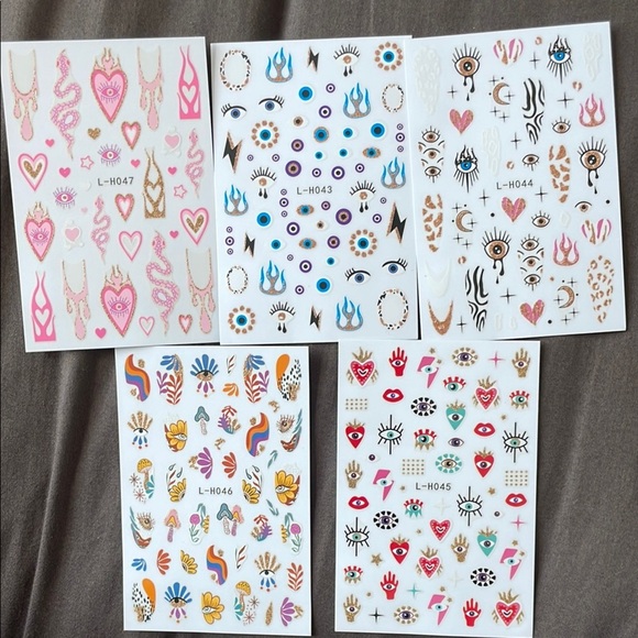 Accessories - Brand New 5 Pack Nail Art Stickers - Evil Eye, Mushrooms etc.